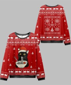 Taking a Cat to Eat Ramen Ugly Sweater 2025 Christmas