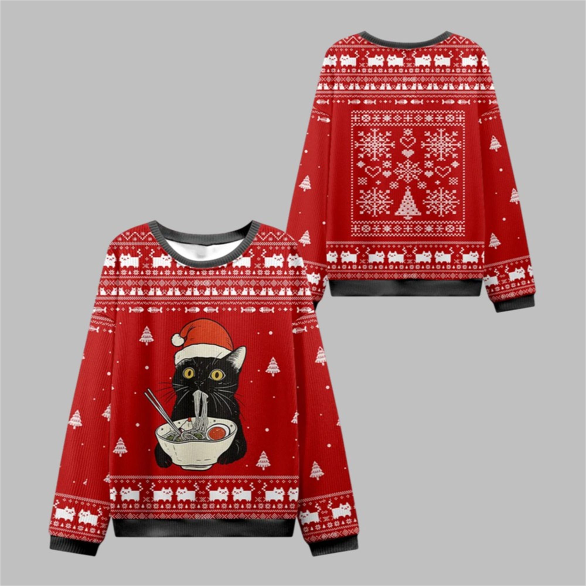 Taking a Cat to Eat Ramen Ugly Sweater 2025 Christmas - Grishko.com