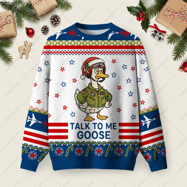 Talk to Me Goose Ugly Christmas Fuzzy Fleece Sweatshirt