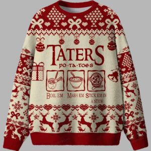Alternative view of Taters Po-Ta-Toes Boil Ugly Christmas Sweater - gullprint.com