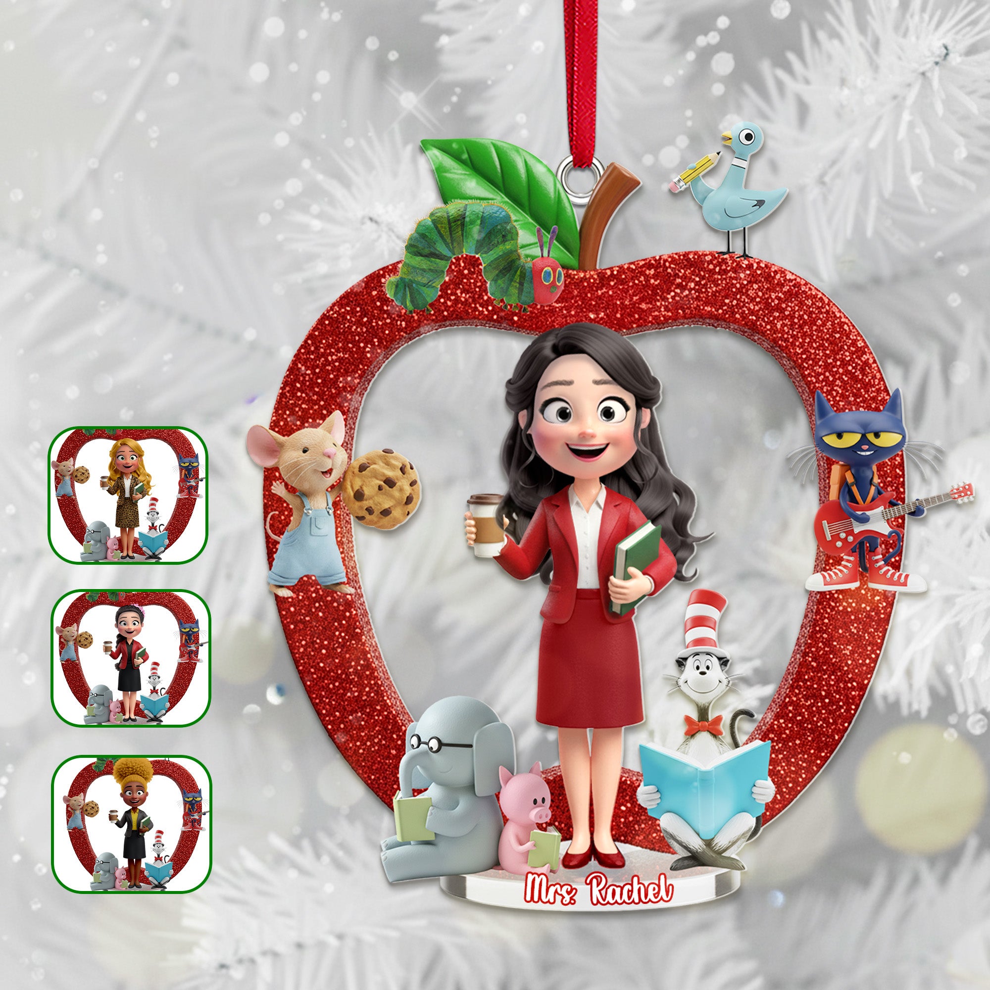 Teacher Apple Ornament - Personalized Gifts For Teacher Christmas Ornament 03NAMG061025