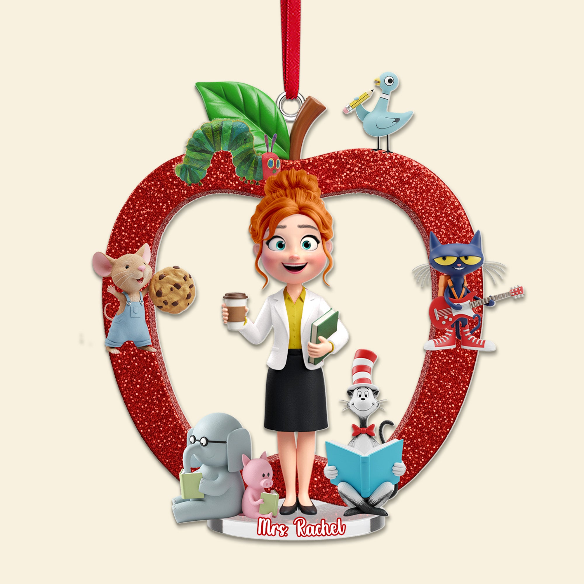 Teacher Apple Ornament - Personalized Gifts For Teacher Christmas Ornament 03NAMG061025 - Image 3