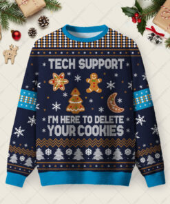 Tech Support Computer Programmer Blue Ugly Christmas Fuzzy Fleece Sweatshirt
