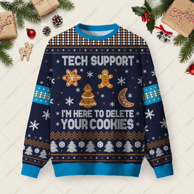 Tech Support Computer Programmer Blue Ugly Christmas Fuzzy Fleece Sweatshirt