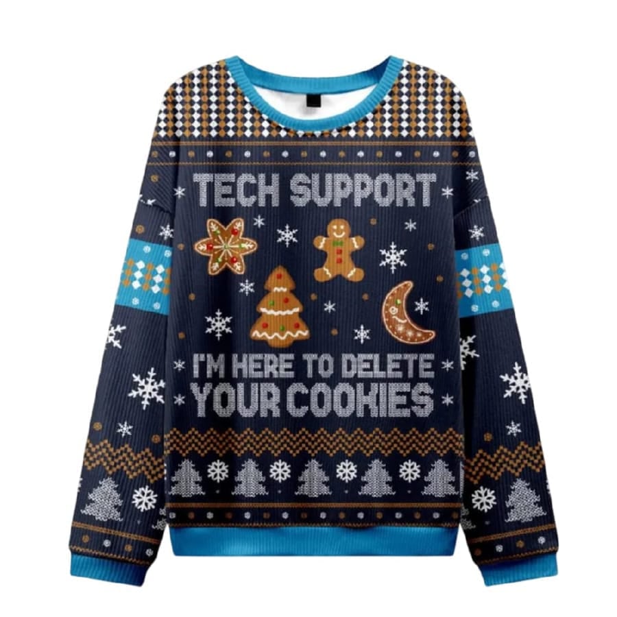 Tech Support Computer Programmer Blue Ugly Christmas Knit Sweater