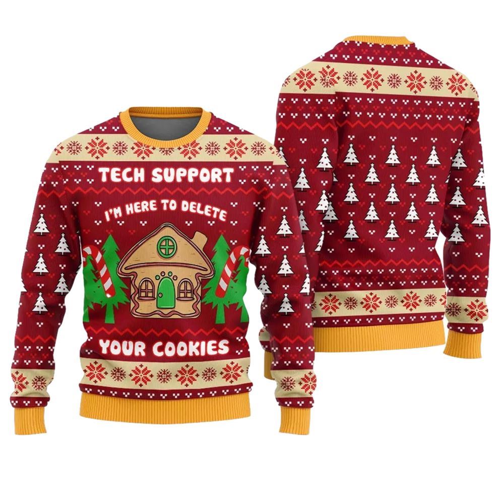 Tech Support Delete Your Cookies Funny Xmas Sweater - Grishko.com
