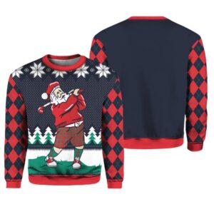 Teeing Off Golfing Santa Ugly Christmas Sweater - Grishko.com