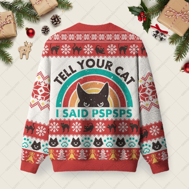 Alternative view of Tell Your Cat Ugly Christmas Fuzzy Fleece Sweatshirt