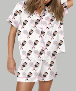 Tennis Racquet And Bottles Satin Pajama Set