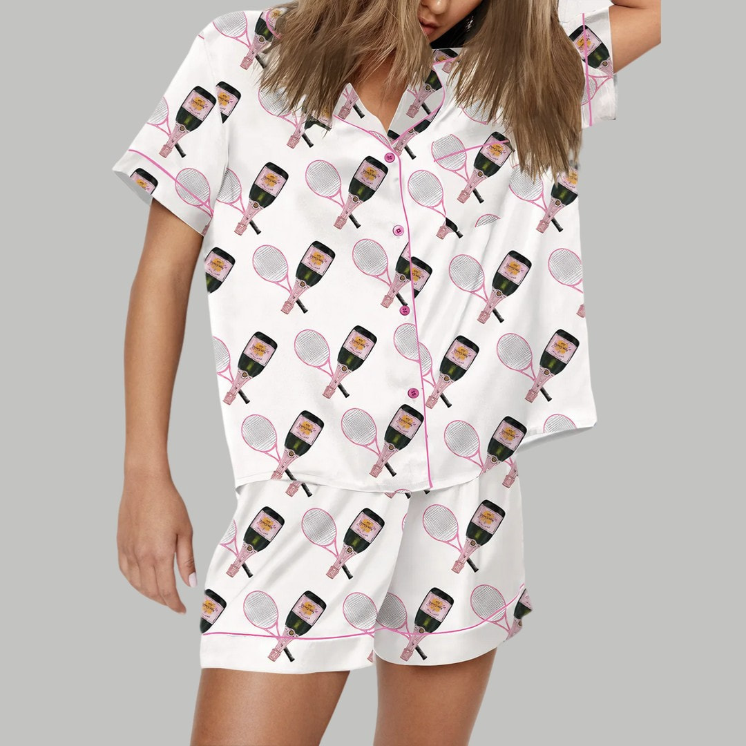 Tennis Racquet And Bottles Satin Pajama Set