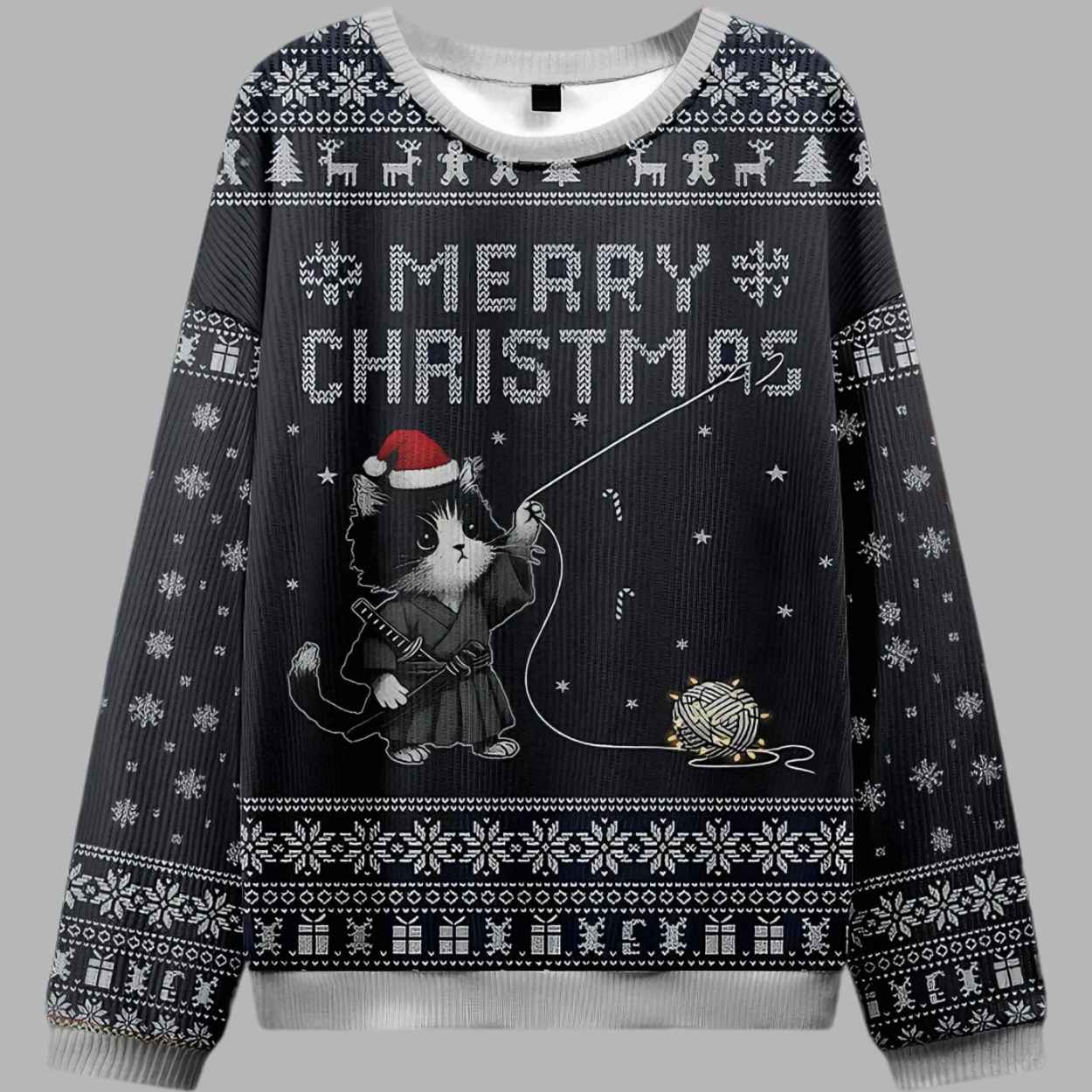 The Cat's Christmas String Pull Ugly Christmas Sweater - gullprint.com