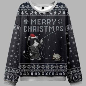 Alternative view of The Cat's Christmas String Pull Ugly Christmas Sweater - gullprint.com