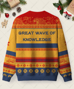Alternative view of The Great Wave of Knowledge Ugly Christmas Fuzzy Fleece Sweatshirt
