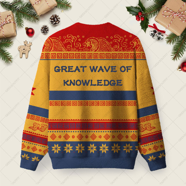 Alternative view of The Great Wave of Knowledge Ugly Christmas Fuzzy Fleece Sweatshirt
