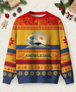 The Great Wave of Knowledge Ugly Christmas Fuzzy Fleece Sweatshirt