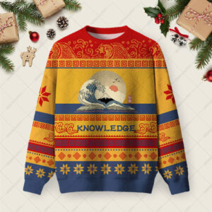The Great Wave of Knowledge Ugly Christmas Fuzzy Fleece Sweatshirt