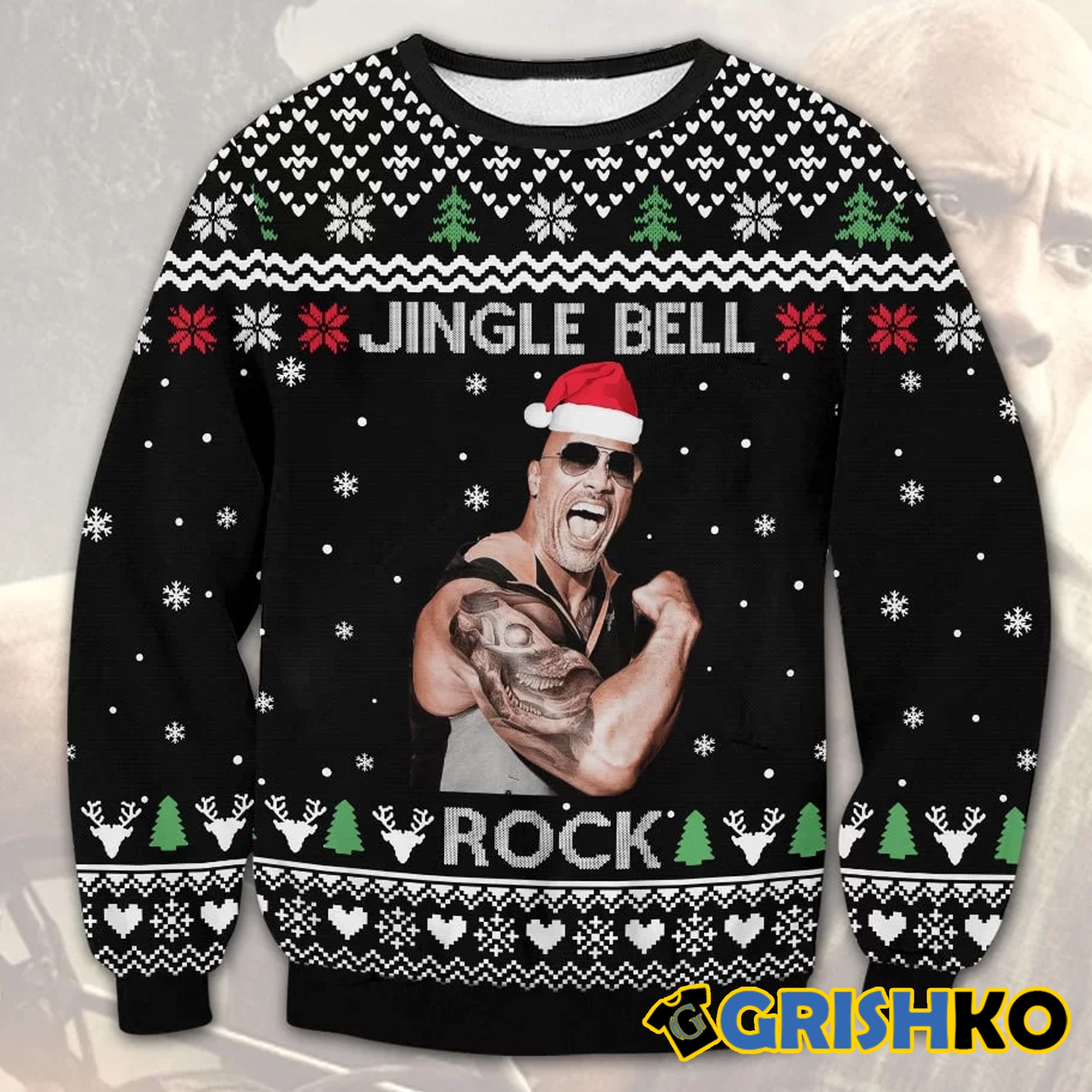 The Rock Jingle Bell Christmas Wool Ugly Sweater - Grishko.com