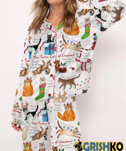 The Twelve Cats Of Christmas Satin Pajama Set