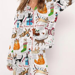 The Twelve Cats Of Christmas Satin Pajama Set