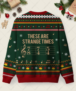 Alternative view of These Are Strange Times Music Joke Ugly Christmas Fuzzy Fleece Sweatshirt