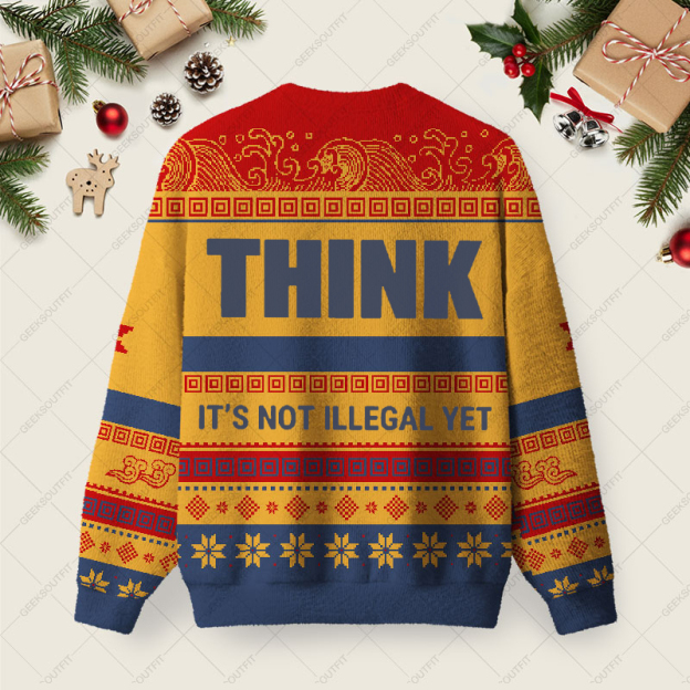 Alternative view of Think Before It's Illegal Ugly Christmas Fuzzy Fleece Sweatshirt