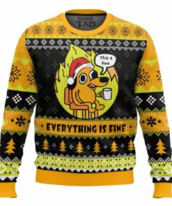 This Is Fine Meme Ugly Christmas Sweater