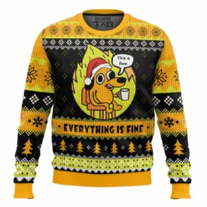 This Is Fine Meme Ugly Christmas Sweater
