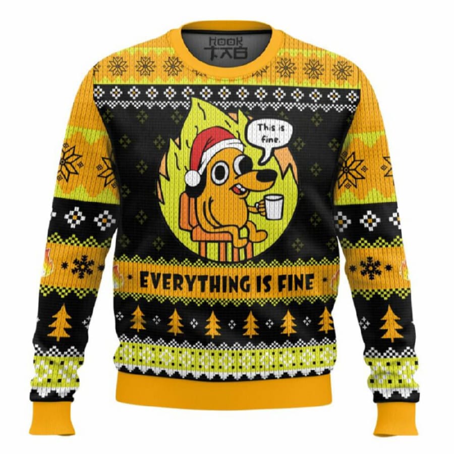 This Is Fine Meme Ugly Christmas Sweater