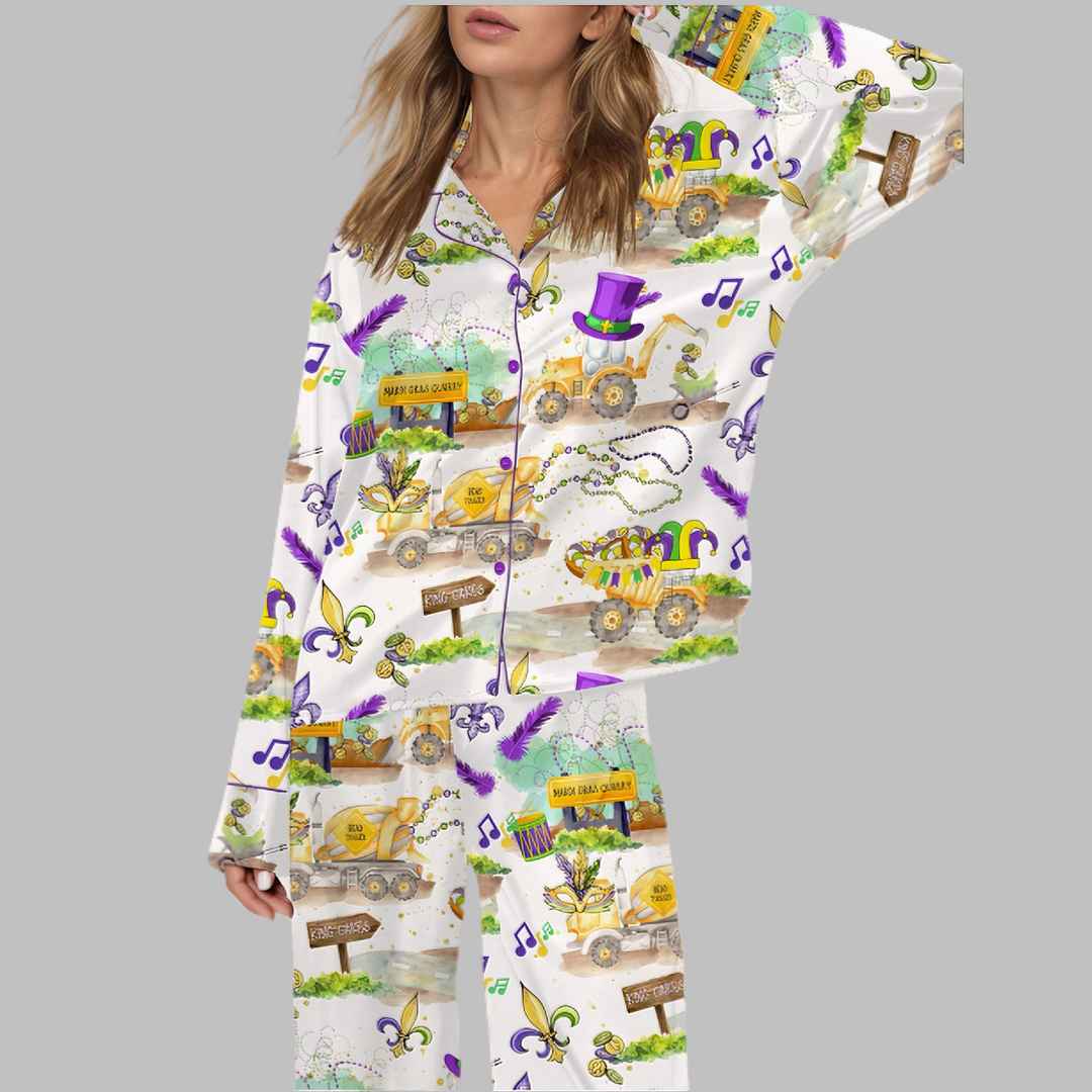 Throw Me Something Mister Mardi Gras Satin Pajama Set
