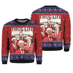 Thug Life Christmas Trump Vance Musk Ugly Christmas Sweater - Grishko.com