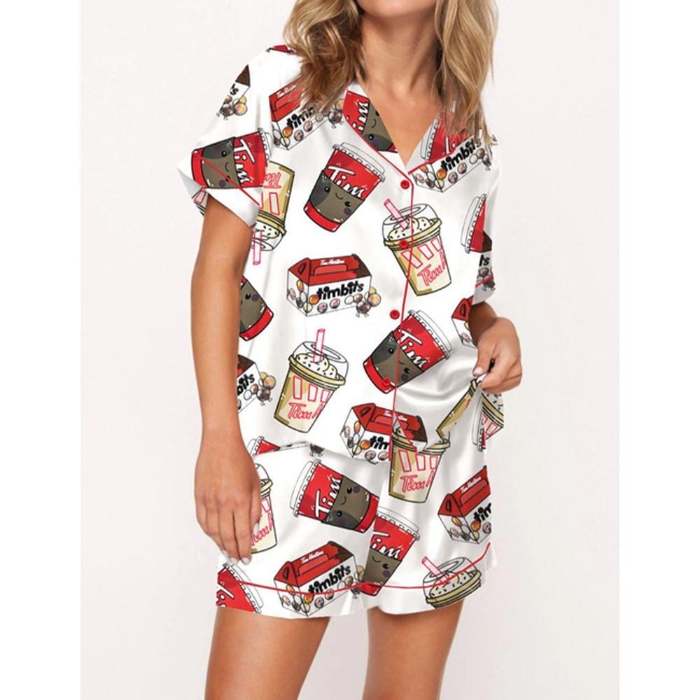 Tim Coffee Satin Pajama Set For Women