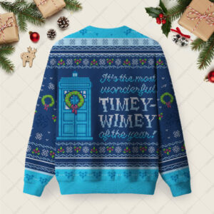 Alternative view of Timey Wimey Blue Ugly Christmas Fuzzy Fleece Sweatshirt
