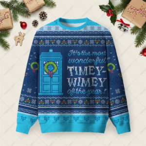 Timey Wimey Blue Ugly Christmas Fuzzy Fleece Sweatshirt