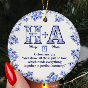 Toile de Jouy Faith & Love Christmas Ornament Personalized Gifts For Couple 03HYDT021025