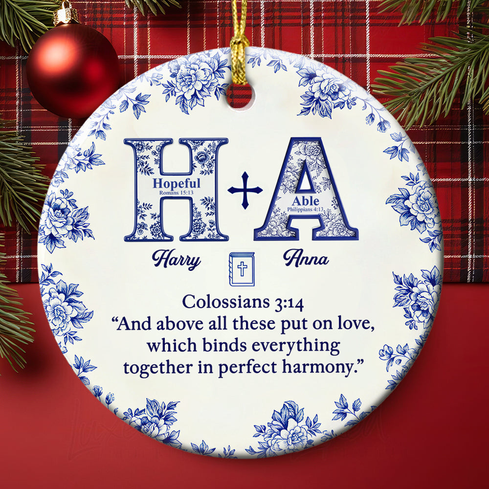 Toile de Jouy Faith & Love Christmas Ornament Personalized Gifts For Couple 03HYDT021025 - Image 3