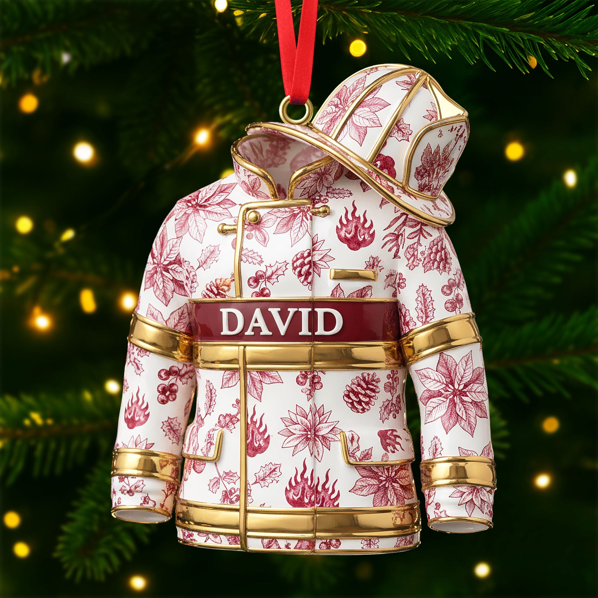 Toile de Jouy Firefighter Ornament - Personalized Gifts For Firefighter 02pgti101025