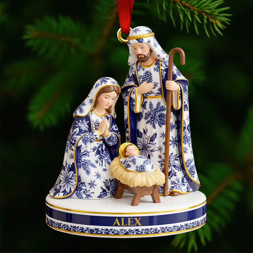 Alternative view of Toile de Jouy Nativity Christmas Ornament – Personalized Gifts for Believers 02PGDT021025