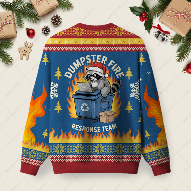 Alternative view of Trash Panda Blue Ugly Christmas Fuzzy Fleece Sweatshirt
