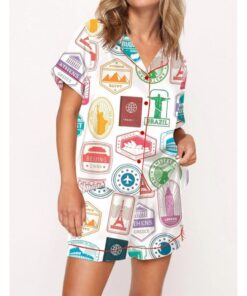 Travel Passport Destination Stamp Pajama Set For Women
