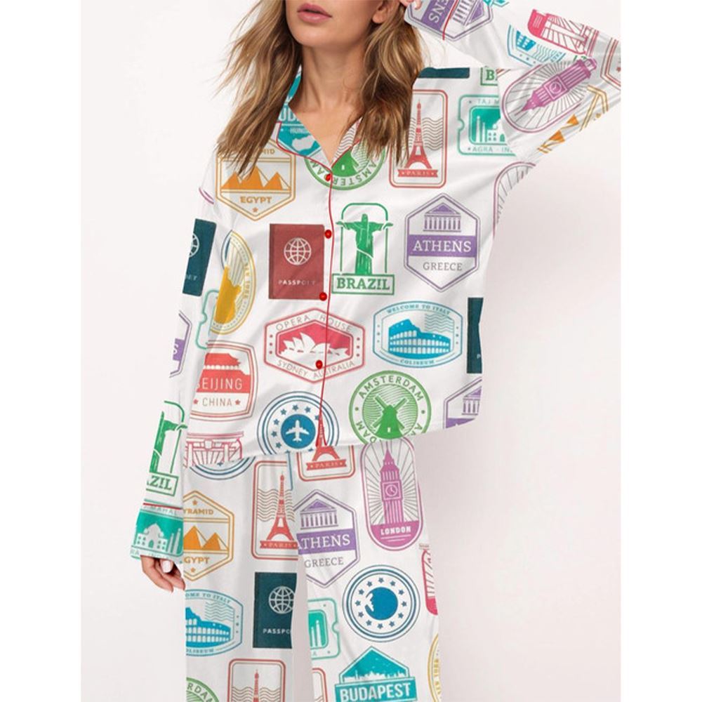 Alternative view of Travel Passport Destination Stamp Pajama Set For Women