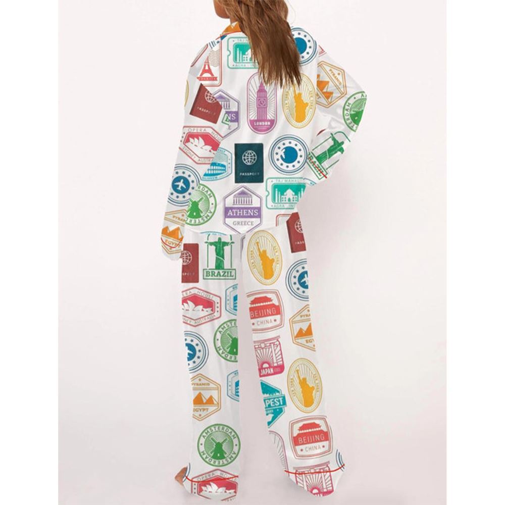Travel Passport Destination Stamp Pajama Set For Women - Image 3
