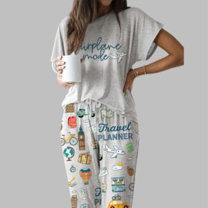 Travel Planner Casual Pajama Set For Women