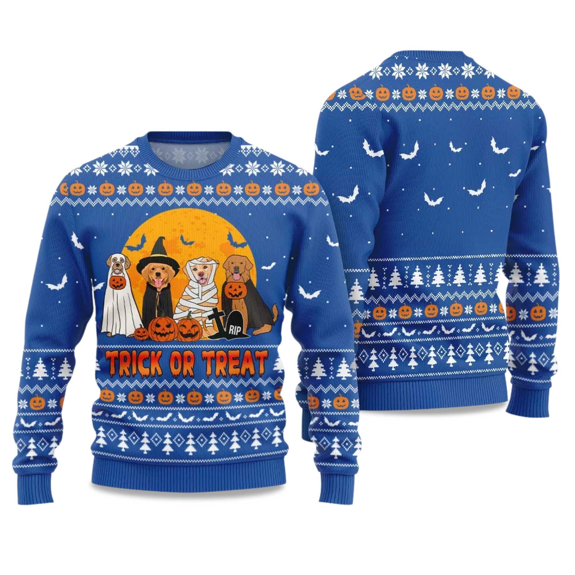 Trick or Treat Dog Halloween Ugly Sweater