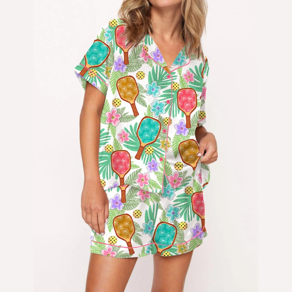 Tropical Pickleball Silky Satin Pajama Set