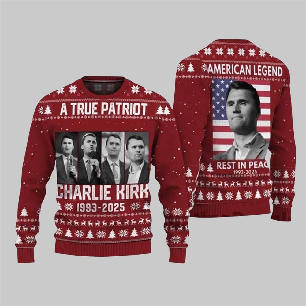 True Patriot Charlie Kirk 1993-2025 Ugly Christmas Sweater - Grishko.com