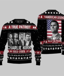 Alternative view of True Patriot Charlie Kirk 1993-2025 Ugly Christmas Sweater