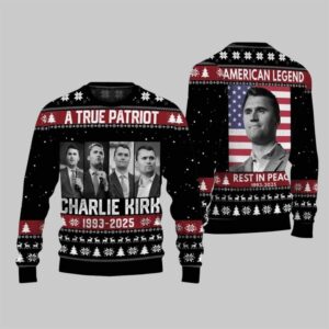 Alternative view of True Patriot Charlie Kirk 1993-2025 Ugly Christmas Sweater - Grishko.com