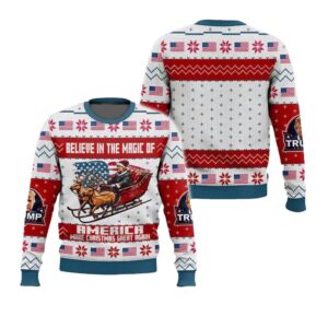 Trump Believe In The Magic Of America Make Christmas Great Again Ugly Christmas Sweater - Grishko.com