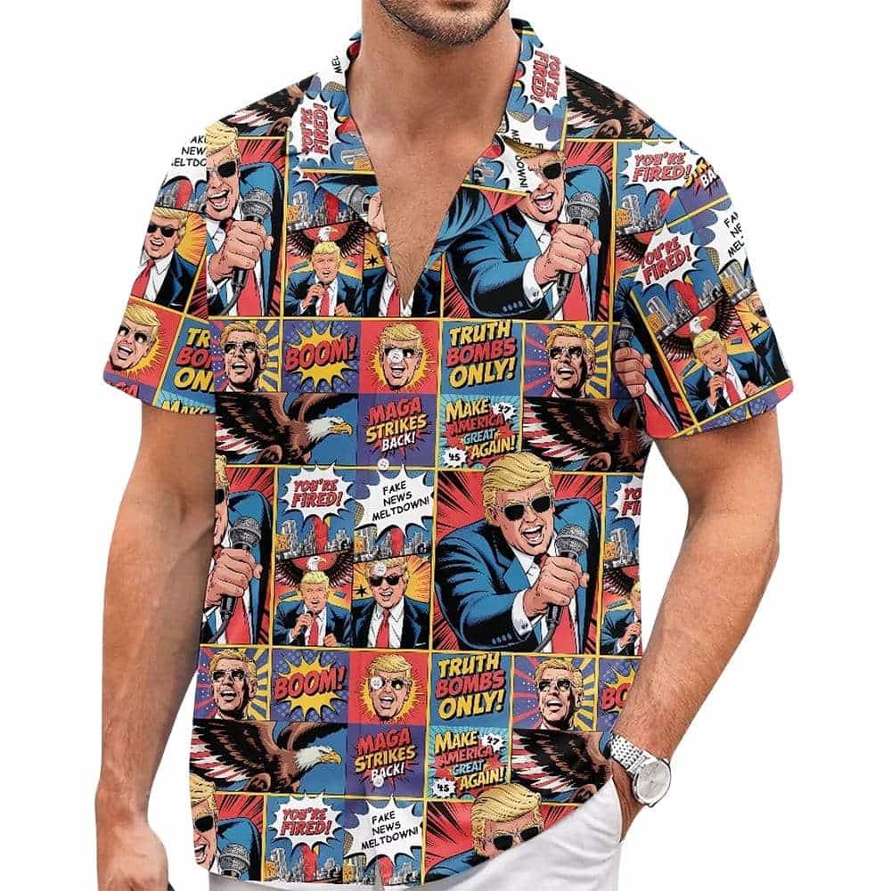 Trump Boom Truth Bombs Only MAGA Stikes Back Hawaiian Shirt - Image 3