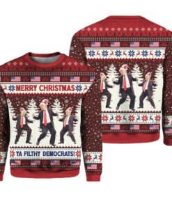 Alternative view of Trump Dancing Merry Christmas Ya Filthy Democrats Ugly Sweater